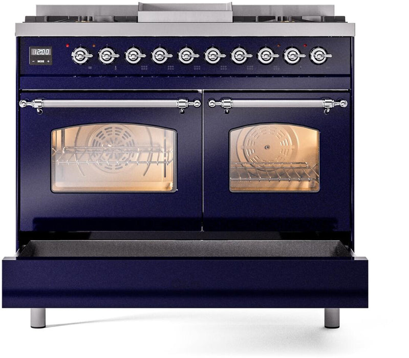 ILVE Nostalgie II 40" Dual Fuel Propane Gas Range in Blue with Chrome Trim, UPD40FNMPMBCLP