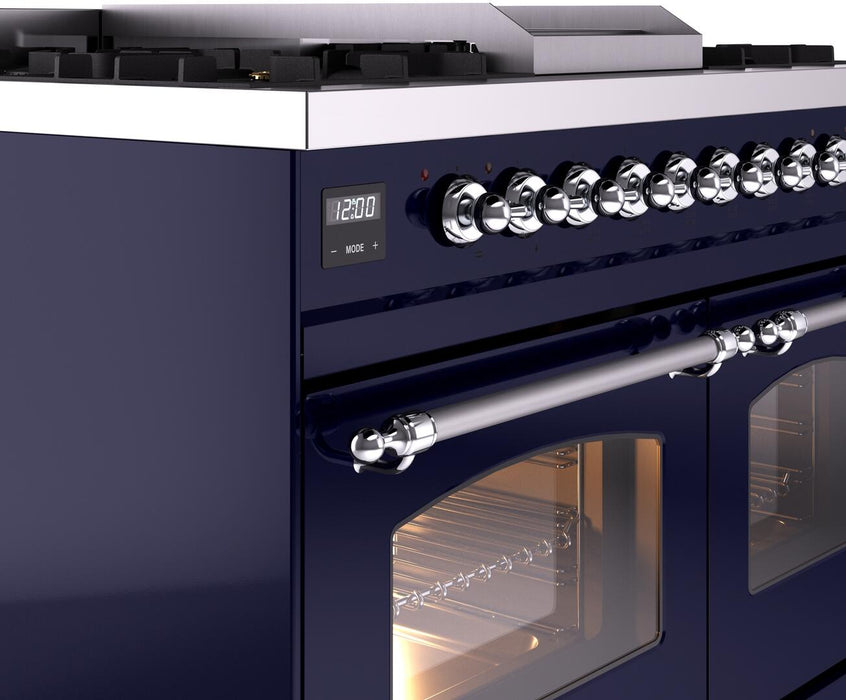 ILVE Nostalgie II 40" Dual Fuel Propane Gas Range in Blue with Chrome Trim, UPD40FNMPMBCLP