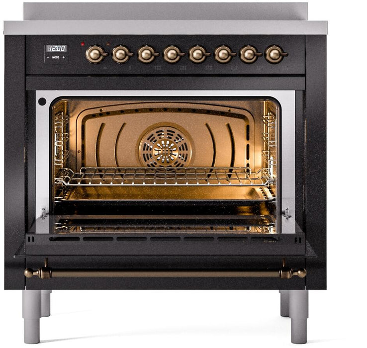 ILVE Nostalgie II 36" Induction Range with Element Stove and Electric Oven in Glossy Black with Chrome Trim, UPI366NMPBKC