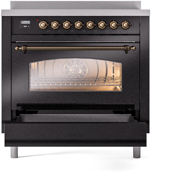 ILVE Nostalgie II 36" Induction Range with Element Stove and Electric Oven in Glossy Black with Chrome Trim, UPI366NMPBKC