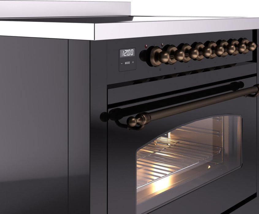 ILVE Nostalgie II 36" Induction Range with Element Stove and Electric Oven in Glossy Black with Bronze Trim, UPI366NMPBKB