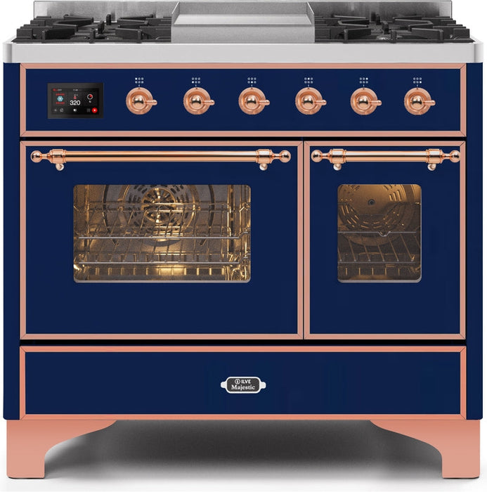 ILVE Majestic II 40" Dual Fuel Propane Gas Range in Blue with Copper Trim, UMD10FDNS3MBPLP