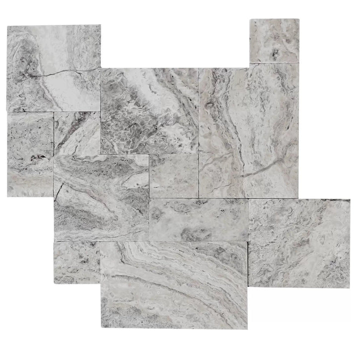 Alaska Silver Travertine Pattern Tumbled Pavers - Belair Collection