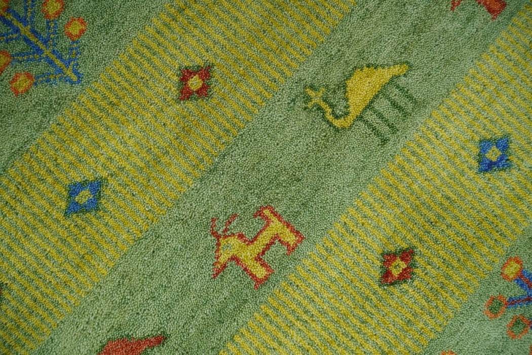 Animal and Tree Life Green, Blue and Rust Hand knotted Traditional 8x10 Wool Area Rug