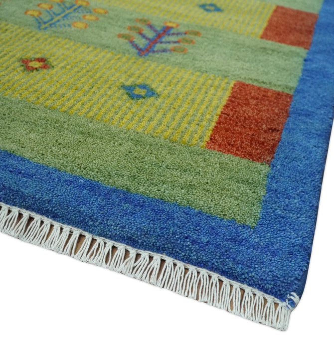 Animal and Tree Life Green, Blue and Rust Hand knotted Traditional 8x10 Wool Area Rug