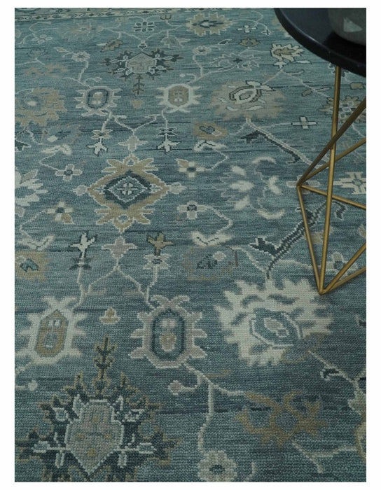 Antique Hand Knotted Oushak Gray and Silver Traditional wool Area Rug