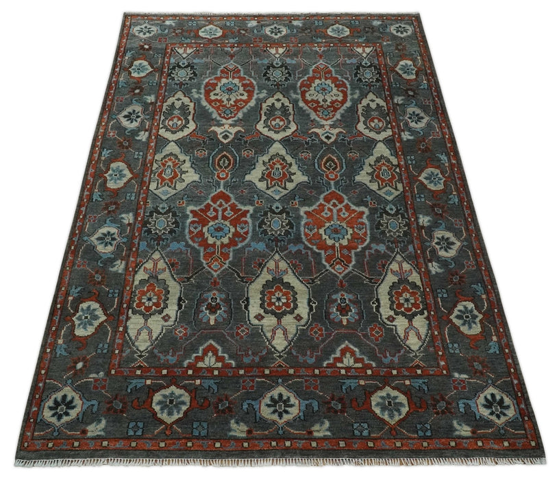 Antique look Gray And Rust Hand knotted Traditional Oushak Multi Size Area Rug