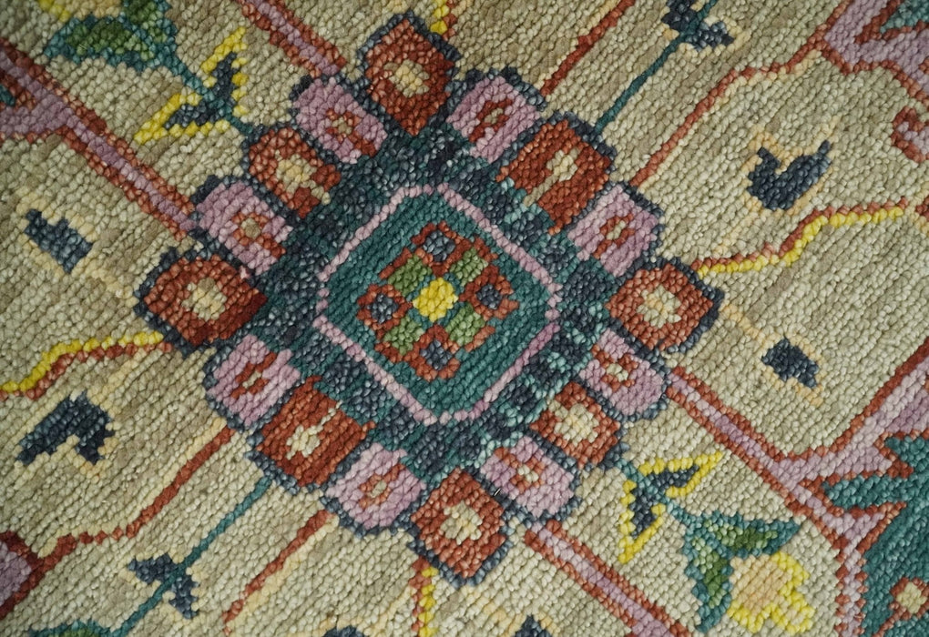 Custom Made Hand Knotted Camel and Charcoal Traditional Heriz Wool Rug