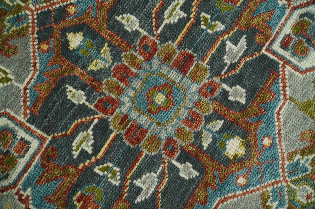 Hand Knotted Charcoal, Camel and Teal Traditional Heriz Multi size Wool Area Rug