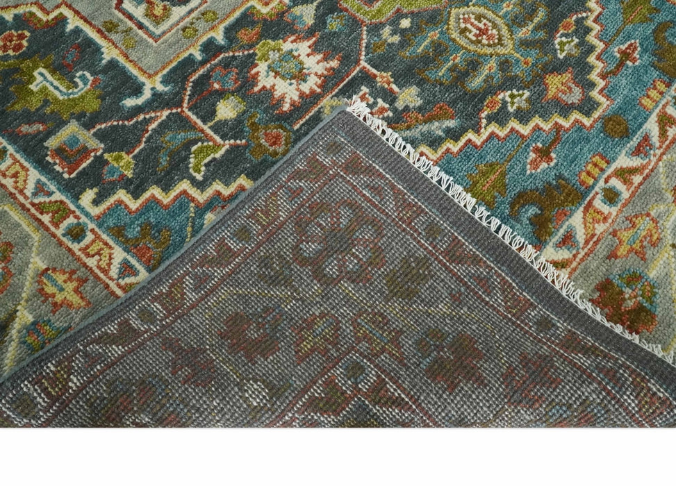 Hand Knotted Charcoal, Camel and Teal Traditional Heriz Multi size Wool Area Rug