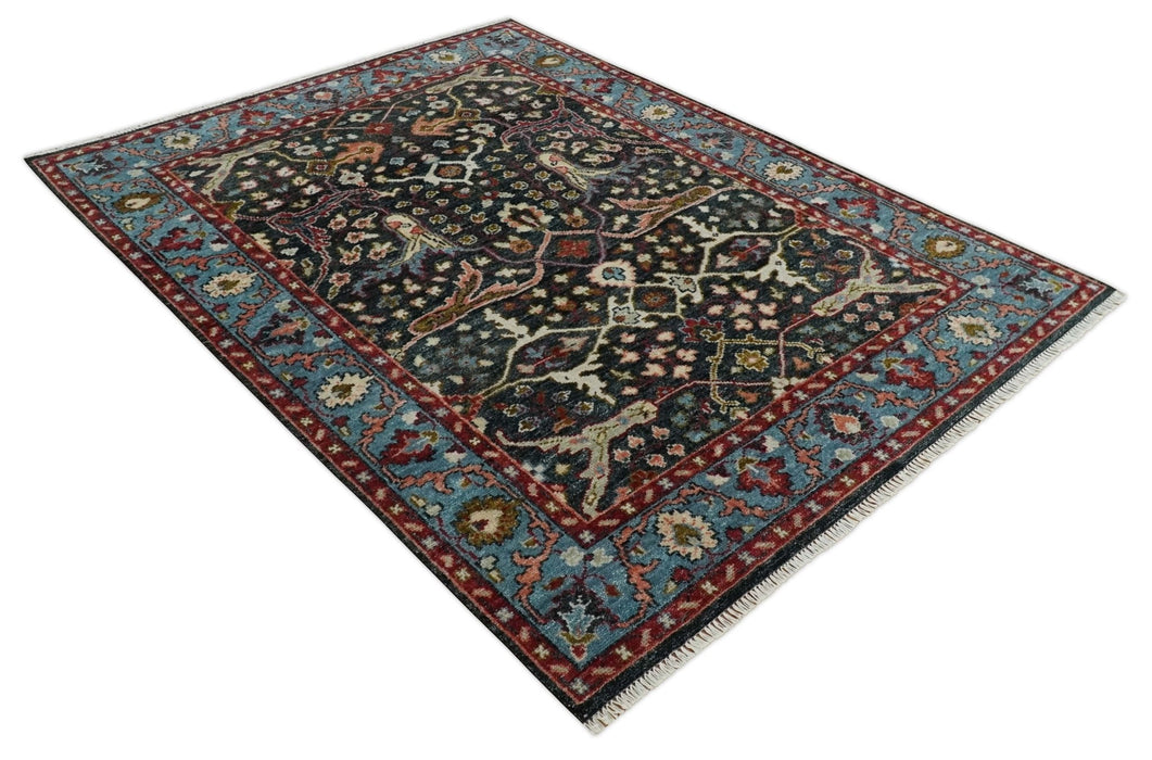 Charcoal and Blue Hand Knotted Oushak Multi Size Wool Area Rug