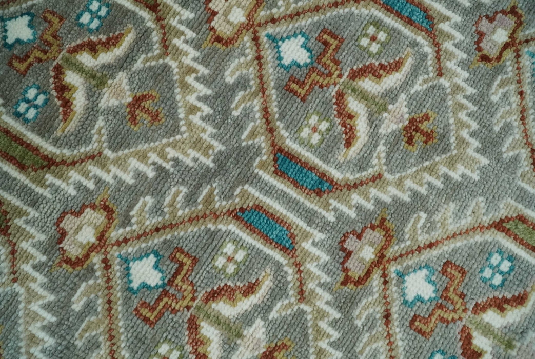 Antique look Traditional Hand Knotted Silver, Ivory and Rust Wool Area Rug