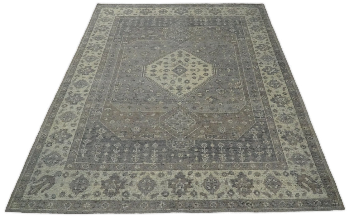Custom Made Vintage Distressed Hand Knotted Serapi Gray and Beige Traditional Antique Area Rug