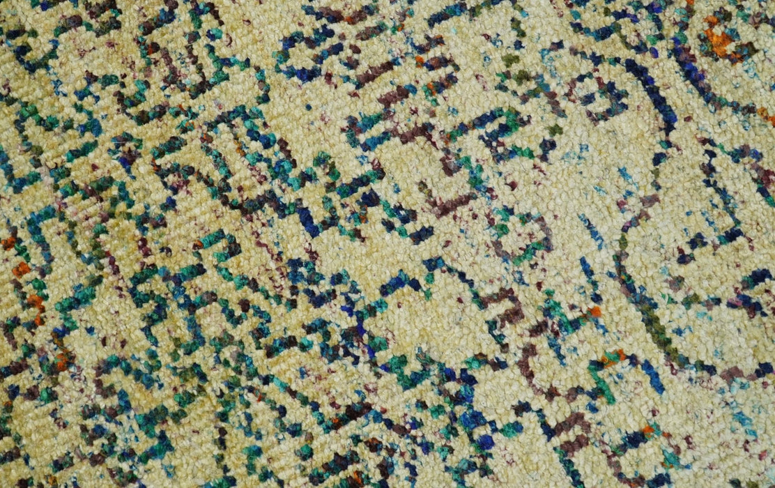 Antique 8x10 Hand Knotted Beige and Blue Persian made of Recycled Silk Area Rug | OP20