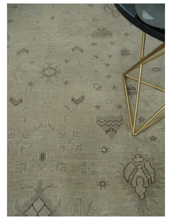 Antique 8x10 Hand Knotted Beige Traditional Vintage Persian Oushak Wool Rug | AC21810