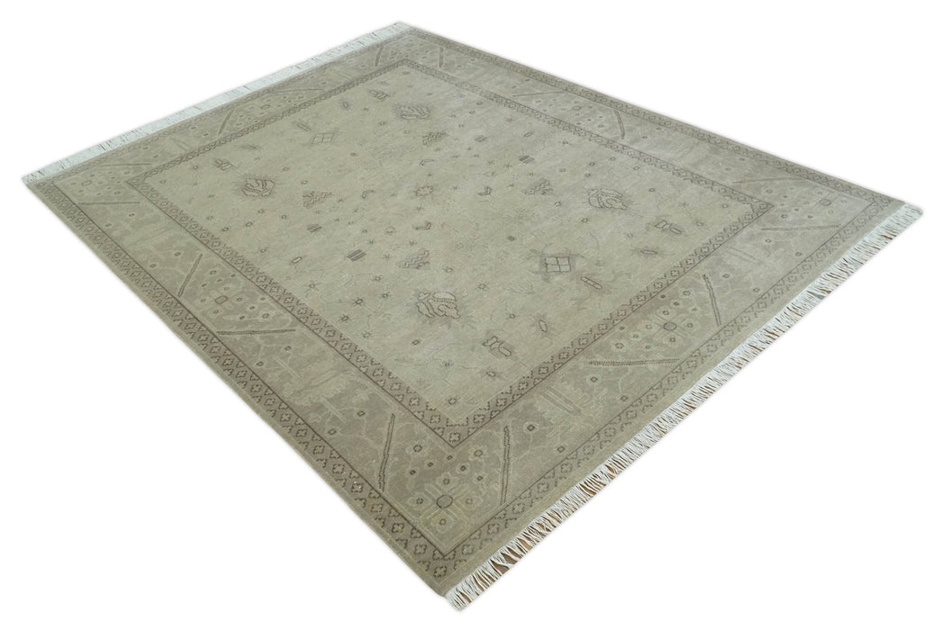 Antique 8x10 Hand Knotted Beige Traditional Vintage Persian Oushak Wool Rug | AC21810