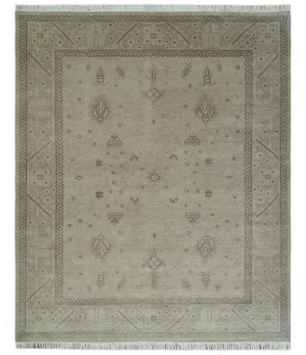 Antique 8x10 Hand Knotted Beige Traditional Vintage Persian Oushak Wool Rug | AC21810