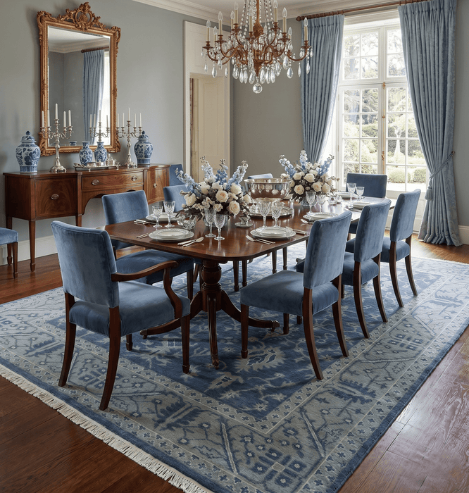 Antique 8x10 Hand Knotted Blue and Gray Traditional Persian Style Wool Rug