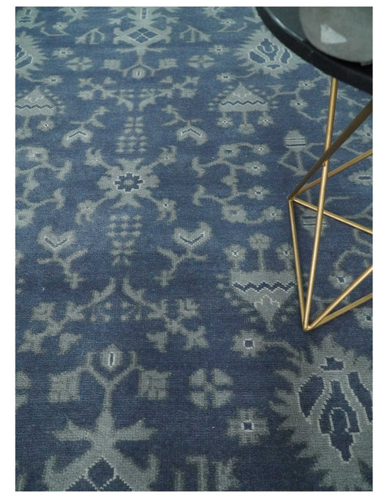 Antique 8x10 Hand Knotted Blue and Gray Traditional Vintage Persian Style Wool Rug | AC24810