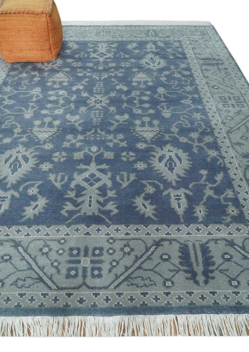 Antique 8x10 Hand Knotted Blue and Gray Traditional Vintage Persian Style Wool Rug | AC24810