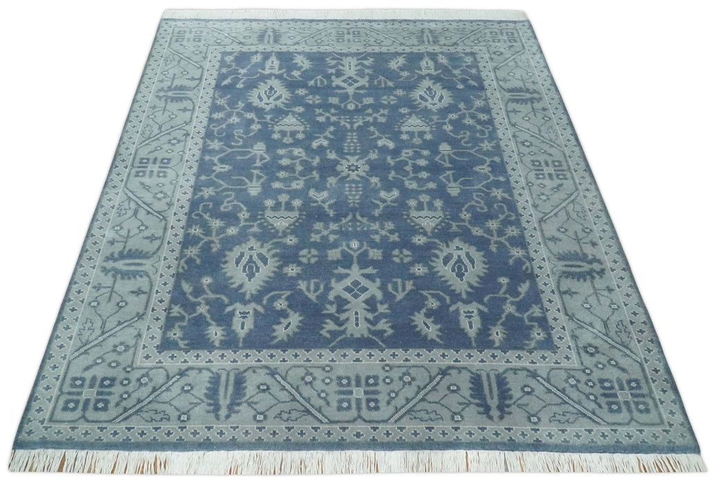 Antique 8x10 Hand Knotted Blue and Gray Traditional Vintage Persian Style Wool Rug | AC24810