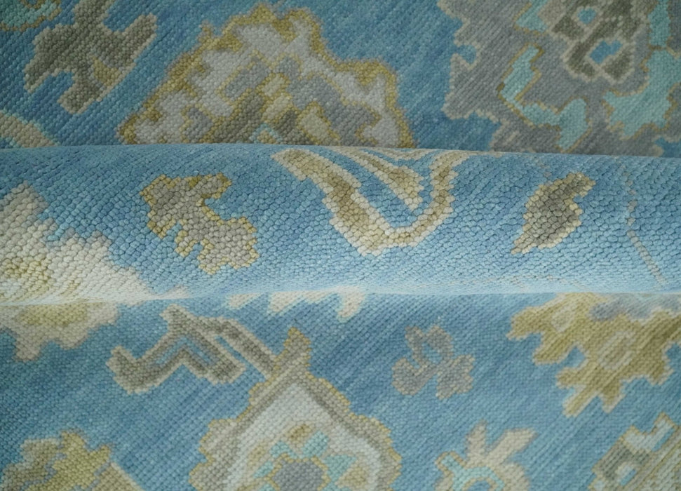Blue, Silver and Brown Hand Knotted Traditional Oushak wool Rug