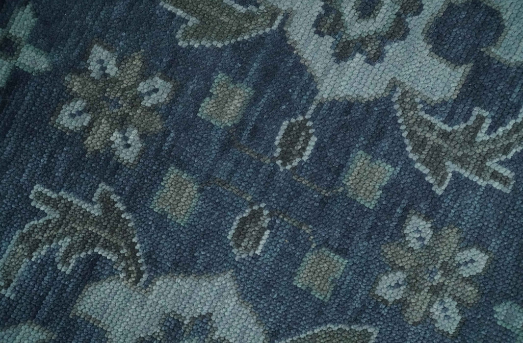 Antique Blue and Silver Hand Knotted Traditional Vintage Wool Rug