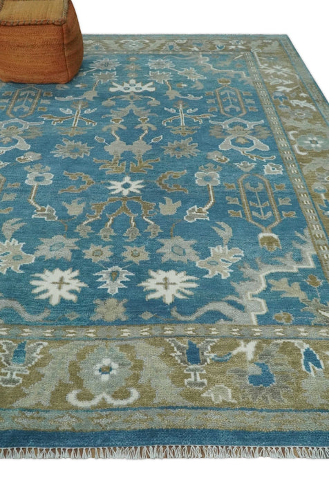 Antique Blue and Brown Traditional Persian Hand Knotted Wool Area Rug