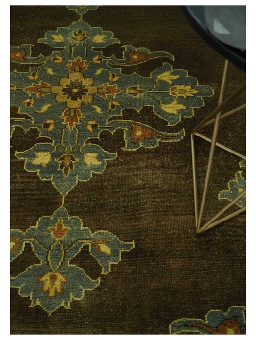 Antique Brown and Blue 8x10 Hand Knotted Heriz Serapi Medallion Area Rug | AC19810