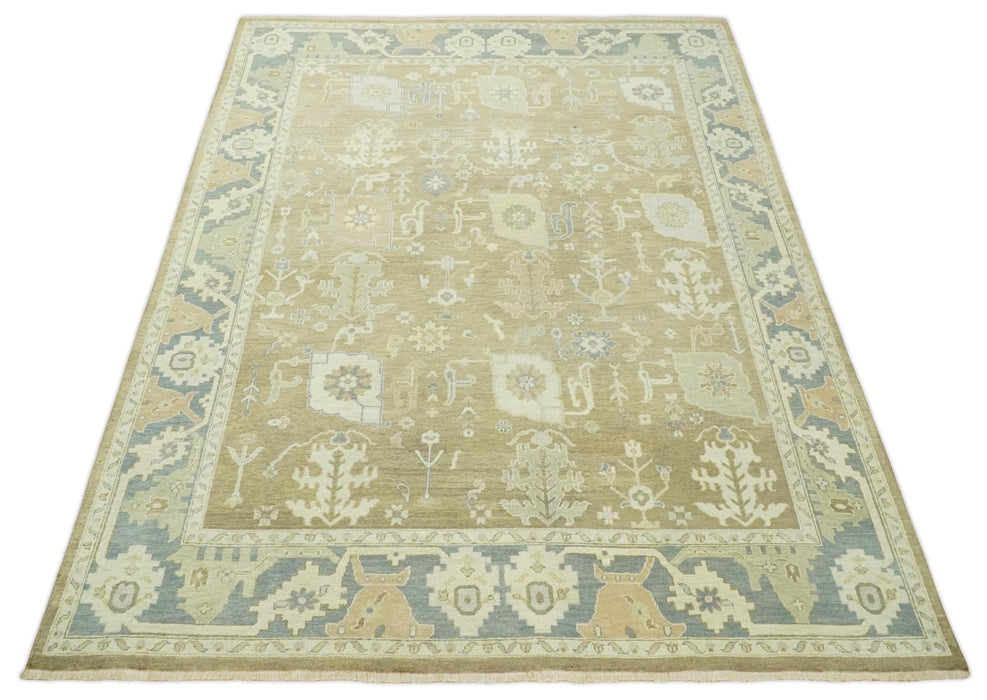 Antique Gray and Beige Hand Knotted Traditional Oushak Wool Rug