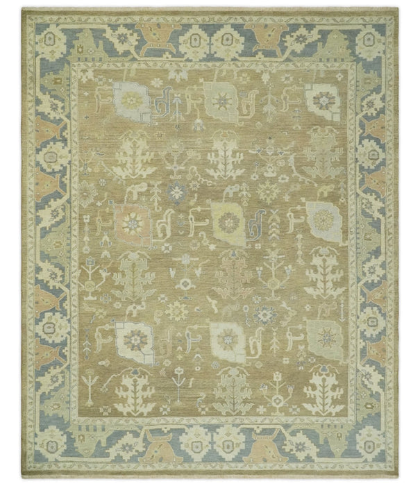 Antique Gray and Beige Hand Knotted Traditional Oushak Wool Rug