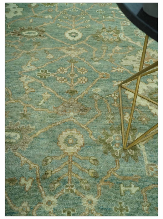Antique design 8x10 Green and Beige Traditional Oriental Oushak wool area rug