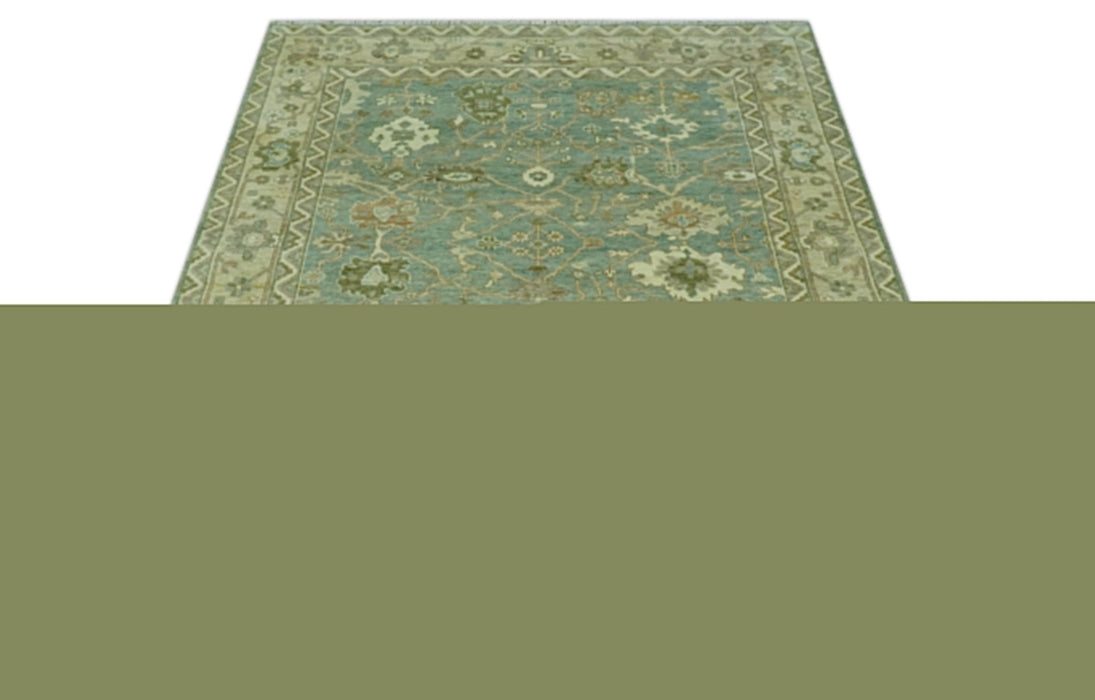 Antique design 8x10 Green and Beige Traditional Oriental Oushak wool area rug