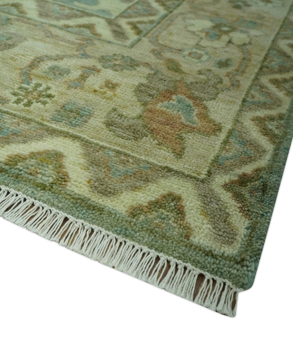 Antique design 8x10 Green and Beige Traditional Oriental Oushak wool area rug