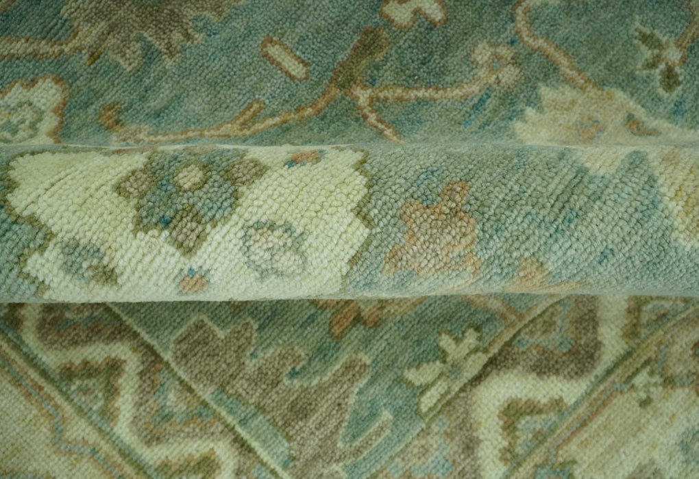 Antique design 8x10 Green and Beige Traditional Oriental Oushak wool area rug