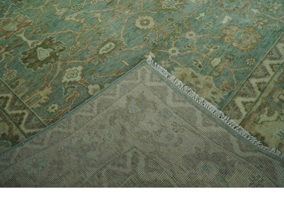 Antique design 8x10 Green and Beige Traditional Oriental Oushak wool area rug