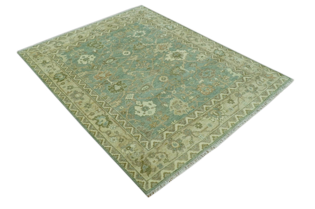 Antique design 8x10 Green and Beige Traditional Oriental Oushak wool area rug