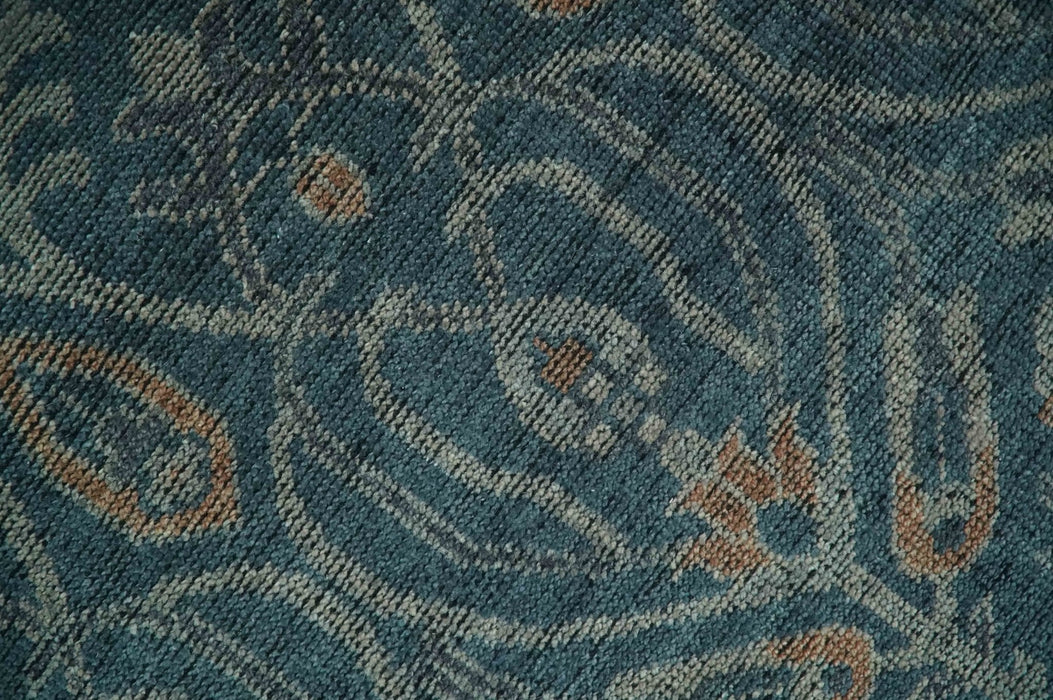 Antique Design Teal, Silver and Dark Peach Hand Knotted Traditional Design 8x10 wool Area rug