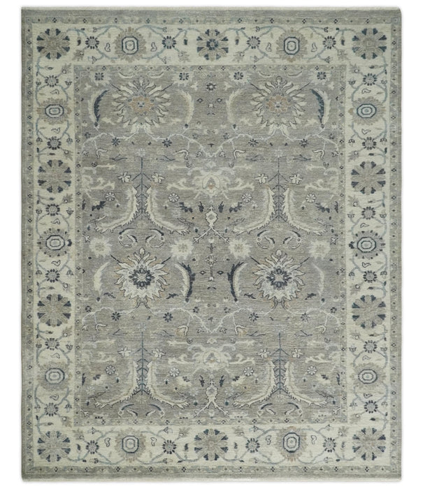 Custom Made Traditional Antique Distressed Gray and Beige Hand Knotted Wool Area Rug