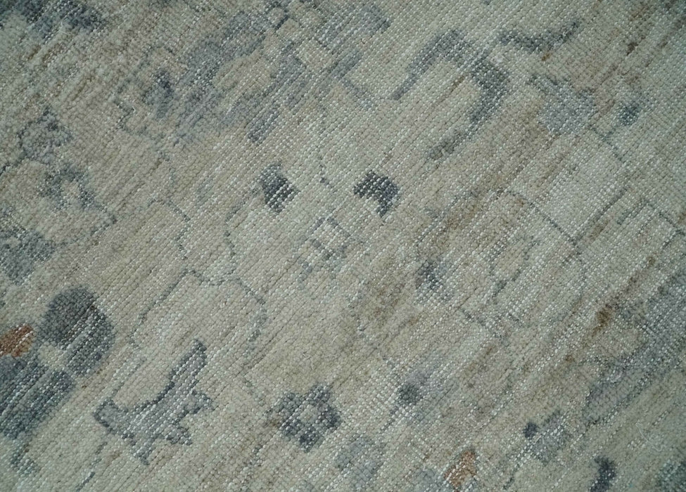 Antique Distressed look Beige and Charcoal Low Pile Multi Size Oushak wool Area Rug