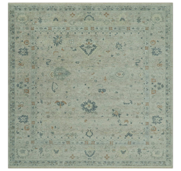 Antique Distressed look Beige and Charcoal Low Pile Multi Size Oushak wool Area Rug