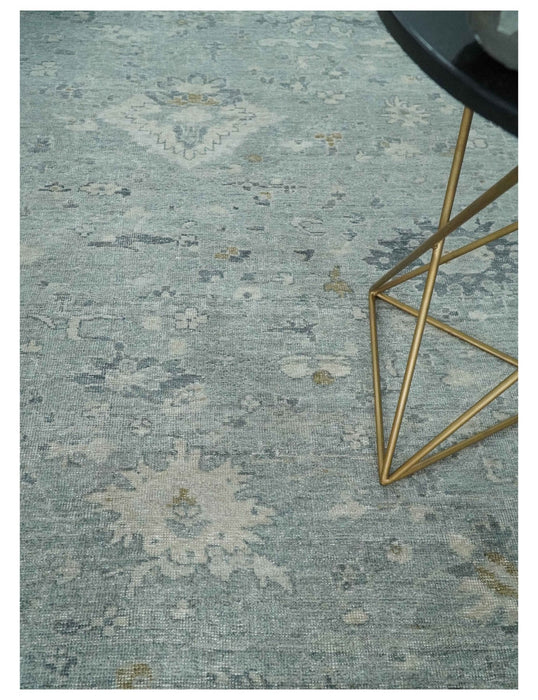 Distressed finished 8x10 Gray and Silver Low Pile wool Rug