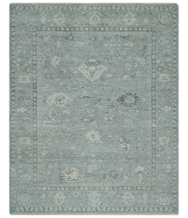 Distressed finished 8x10 Gray and Silver Low Pile wool Rug