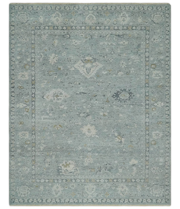 Antique Distressed Look Gray and Silver Low Pile Multi Size Oushak wool Area Rug