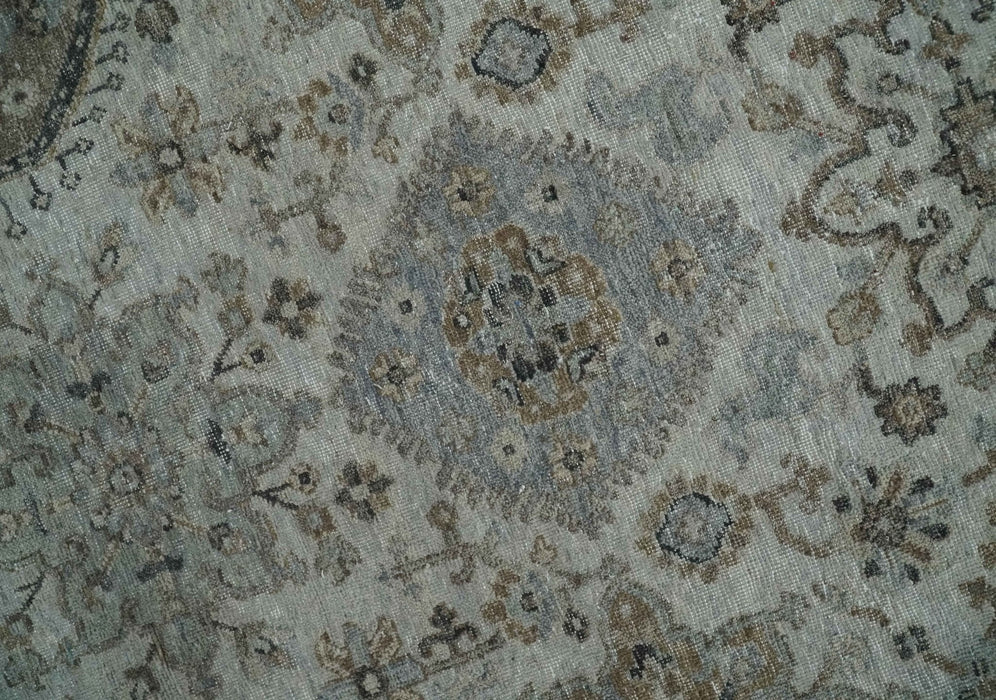Antique Distressed style Ivory, Charcoal and Beige Low Pile 8x10 wool Area Rug