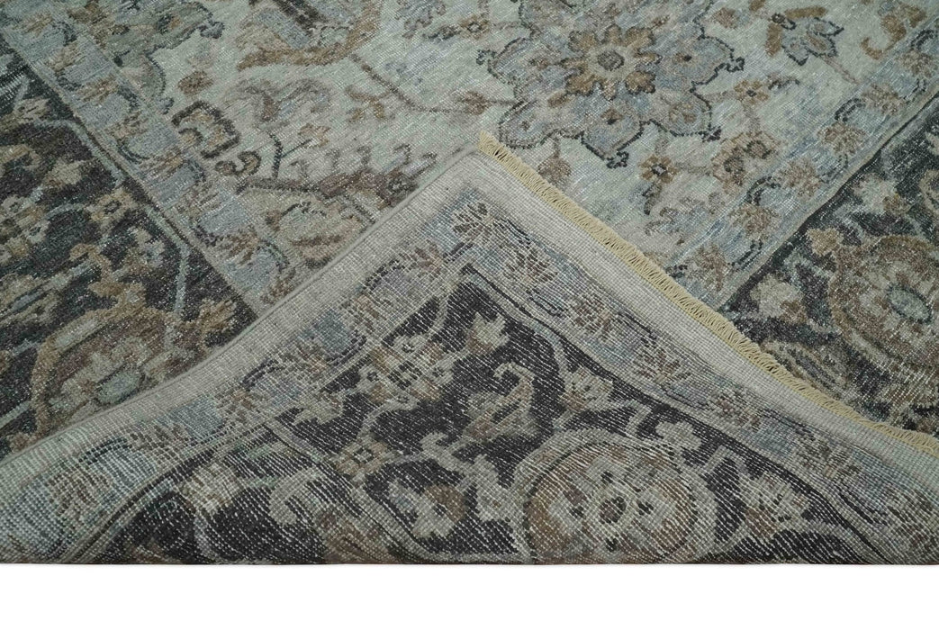 Antique Distressed style Ivory, Charcoal and Beige Low Pile 8x10 wool Area Rug