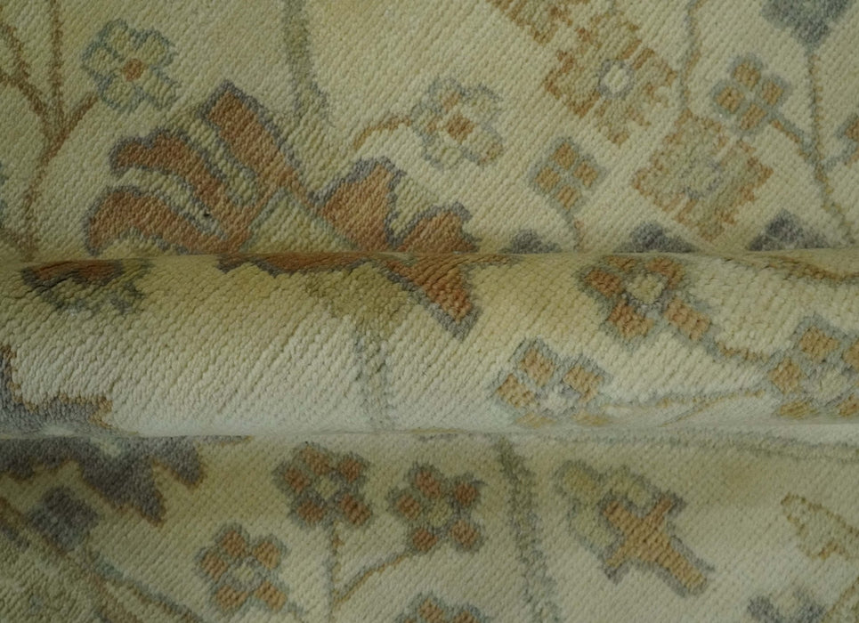 Antique Floral Beige, Olive and Rust Hand knotted Oriental Oushak 8x10 wool Area rug
