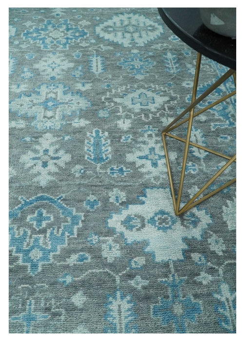 Antique Gray and Blue Hand Knotted 8x10 Oushak Turkish Wool Area Rug