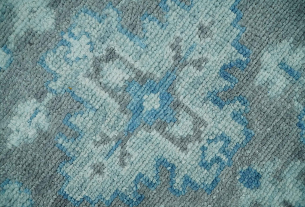 Antique Gray and Blue Hand Knotted 8x10 Oushak Turkish Wool Area Rug