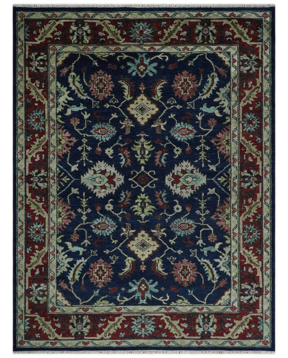 Hand Knotted Blue and Maroon Traditional Oriental Oushak Custom Made Wool Area Rug